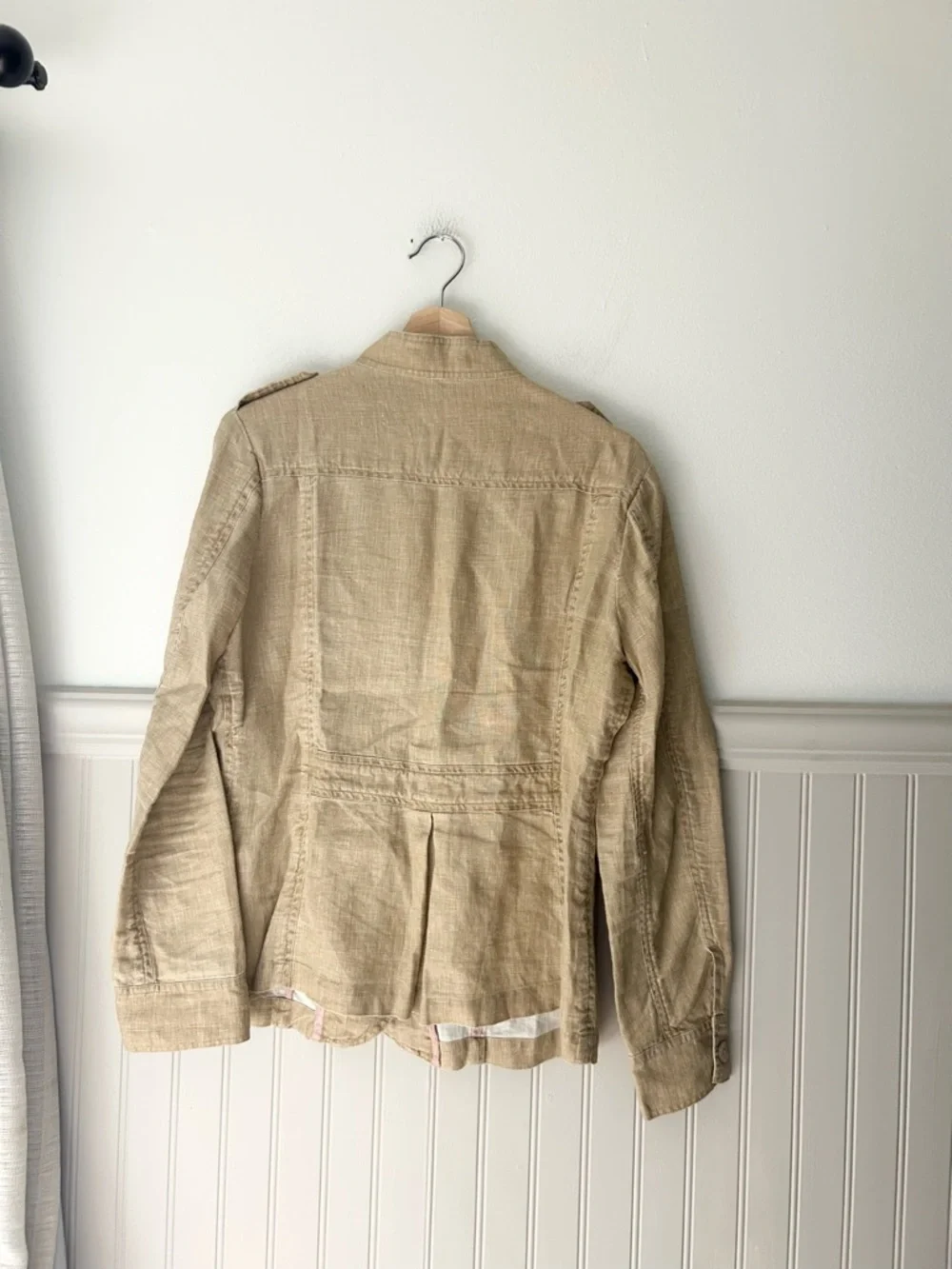 Willow Small 100% Linen Light Tan Utility Button Jacket - Picture 6 of 6